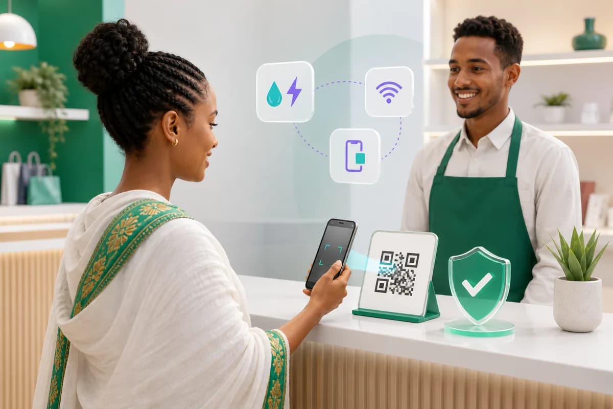 Customer making a secure QR payment at a merchant counter