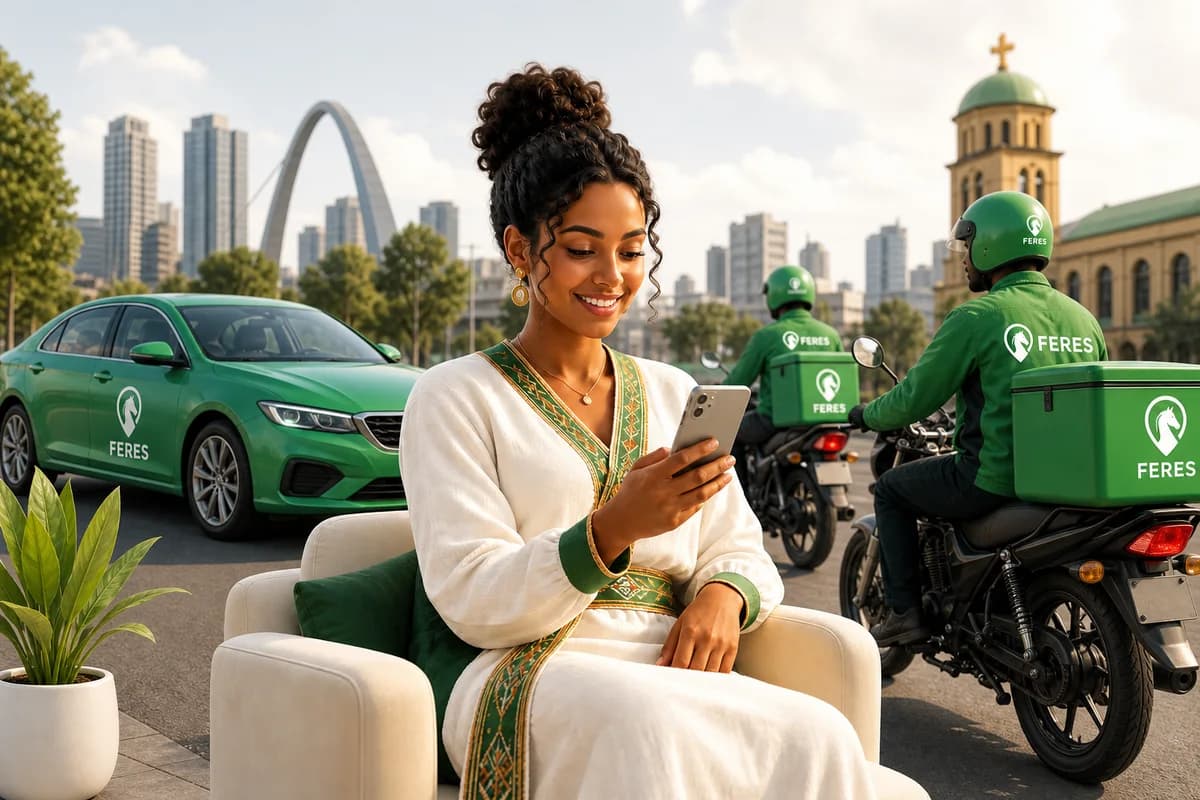 Customer using Feres ride-hailing and motorcycle delivery services in Addis Ababa