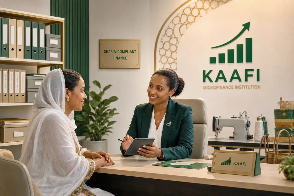 Entrepreneur consulting with a Kaafi officer about Sharia-compliant business financing